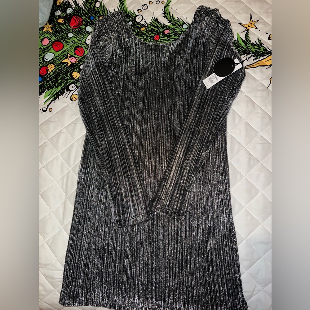 Chic Black Metallic Long Sleeve Dress